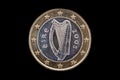 One Euro coin of Ireland Eire dated 2005 which shows the Irish Celtic harp Royalty Free Stock Photo