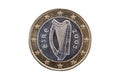 One Euro coin of Ireland Eire showing the Irish Celtic harp on the reverse Royalty Free Stock Photo