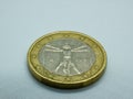 one euro coin with the representation of the Vitruvian man Royalty Free Stock Photo