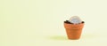 One Euro coin in small flowerpot, money growing, financial planning, profitable investment, hope concept Royalty Free Stock Photo