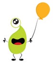 One-eyed green monster with an yellow balloon vector illustration