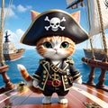 The one-eyed pirate cat stands proudly on the bow of the ship, his fur ruffled by the salty sea breeze. Royalty Free Stock Photo