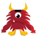 A red furry creature with yellow horn legs and one eye expressing sadness vector color drawing or illustration