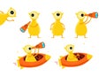 One-eyed yellow alien character set. With telescope search. On rocket starfish. Flat color vector illustration stock