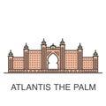 One of famous Dubai resort hotel colored illustration - Atlantis The Palm. Royalty Free Stock Photo