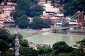 The famous hanging bridge on the River Ganda in Rishikesh, Uttarakhand, India