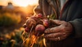 One farmer holding ripe homegrown produce basket generated by AI