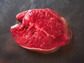 One fillet steak on a metal tray. Butcher craft product. High quality fresh beef. Meat industry