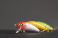 One fishing lure Wobbler closeup on the background of the other two in blur Royalty Free Stock Photo