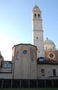 One of the five domes and the bell tower of the Basilica of Santa Giustina in Padua in Veneto (Italy)