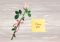 One flower with red bow and Yellow sheet of paper for notes. Sti