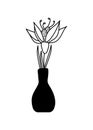 One flower in a vase . Ceramic pitcher, vase. Vector hand drawing in black and white. Composition for your design Royalty Free Stock Photo