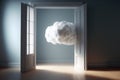 Fluffy cloud inside a clean empty white room, ai generated Royalty Free Stock Photo