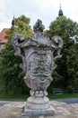 One of the four large stone vases on the walls of the cemetery in the village Strilky