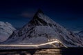 Fredvang Bridges in winter and at night