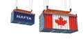 One Freight container with Canada national flag and one with the word NAFTA North American Free Trade Agreement Royalty Free Stock Photo