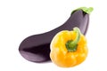 One Fresh eggplant and one sweet peppers bell over white Royalty Free Stock Photo