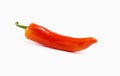 One fresh pod of hot red pepper on a white isolated background