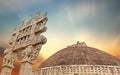 One of the gates or toranas at Sanchi heritage complex Royalty Free Stock Photo