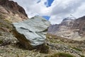 One of the geoglyphs against the southern face of mount Kailas Kailash in cloudy weather. Tibet, China