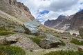 One of the geoglyphs against the southern face of mount Kailas Kailash in cloudy weather. Tibet, China