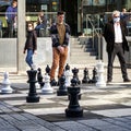 One giant chess sets on Sainte-Catherine Street in Montreal Royalty Free Stock Photo
