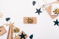 One gift among flat lay frame of Christmas decorations Royalty Free Stock Photo