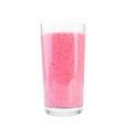 One glass of strawberry smoothie isolated on a white background. A glass of bright pink strawberry drink. Fresh and organic yogurt Royalty Free Stock Photo