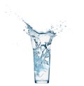 One glass of water with splash from falling ice cube, white background, isolated object Royalty Free Stock Photo