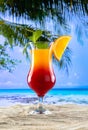 glasses with a drink sex on the beach on the sand and a beach paradise in the background Royalty Free Stock Photo