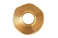 One glossy brass fitting golden color with thread for connecting different diameter pipeline for oil, petrol, gas