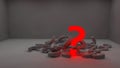 One glowing question mark and a lot of dark ones lie in a pile Royalty Free Stock Photo