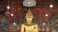 Golden Buddhas With Smiling Face With Old Paintings Royalty Free Stock Photo