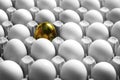 One gold egg lays among common white eggs Royalty Free Stock Photo