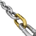 One gold link in a chrome chain Royalty Free Stock Photo