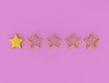 One gold star on a pink background. Rating of a hotel, restaurant, mobile app or cafe. Four stars rating. The status of