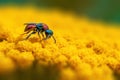 One gold wasp is sitting on a yellow flower Royalty Free Stock Photo
