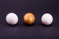 One golden egg with two white