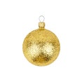 One golden glass ball on white background isolated close up, yellow ÃÂ¡hristmas tree decoration, single shiny round bauble new year