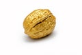 One golden walnut on a white background