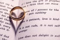 Golden wedding ring on bible book Royalty Free Stock Photo