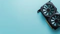 One graphics card on light blue background, top view. Space for text Royalty Free Stock Photo