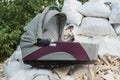 One gray purple baby carriage