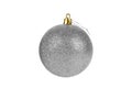 One gray, silver glittered Christmas tree ball isolated on white background Royalty Free Stock Photo