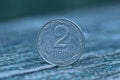 Gray Ukrainian coin two pennies on the table Royalty Free Stock Photo