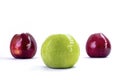 Isolated One green apple and two red apples on a white background Royalty Free Stock Photo