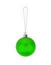 One green glass ball on white background isolated closeup, ÃÂ¡hristmas tree decoration, single shiny round bauble, new year decor