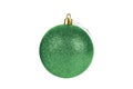 One green glittered Christmas tree ball isolated on white background