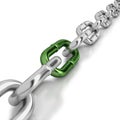 One green link in a chrome chain