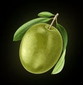 One green olive isolated on black background Royalty Free Stock Photo